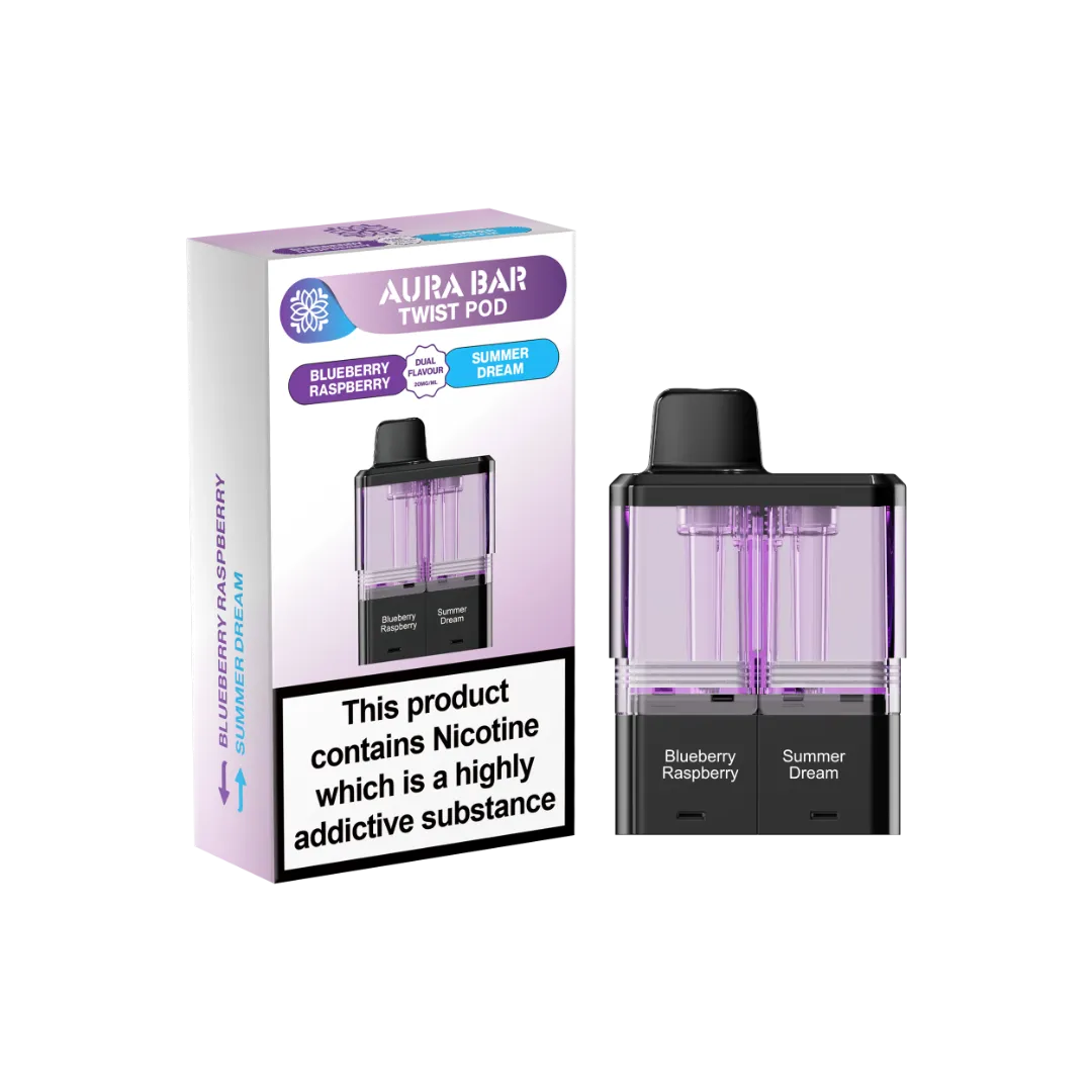 Aura Bar 40K Refill Replacement Pod by Crystal Prime Blueberry Raspberry and Summer Dream dual flavour