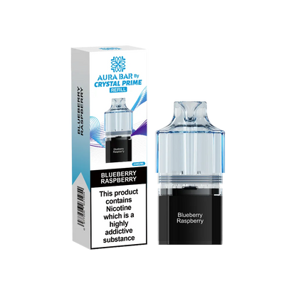 blueberry raspberry flavour aura bar by crystal prime 10k pre-filled replacement pods