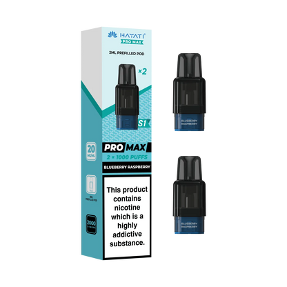 Hayati Pro Max S1 prefilled replacement pods with Blueberry Raspberry flavour. 2ml pods each 1000 puffs