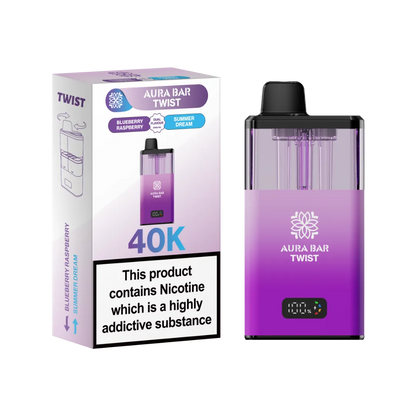 Blueberry Raspberry and Summer Dream dual flavour vape by Crystal Prime Aura Bar Twist 40K Puff Vape