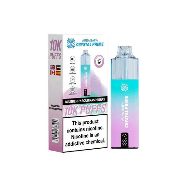 Aura Bar 10K Puff Disposable Vape Blueberry Sour Raspberry by Crystal Prime