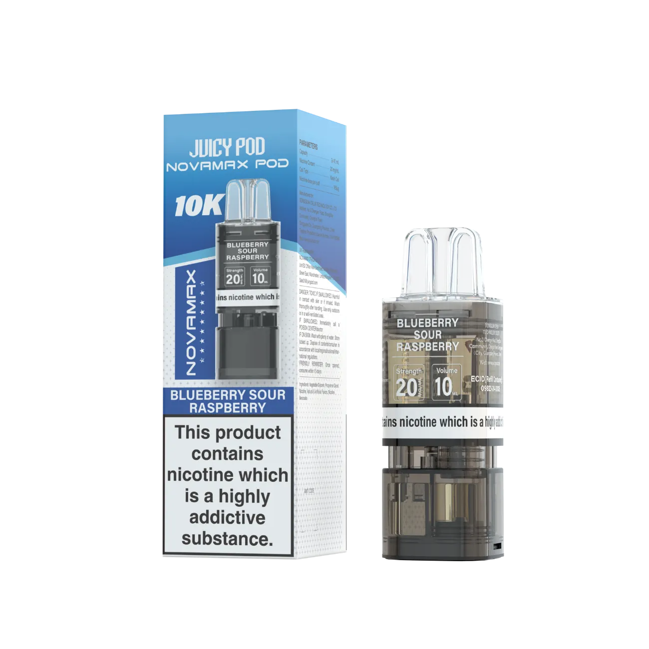 Juicy Pod Novamax Pod 10K pre-filled pod in Blueberry Sour Raspberry flavour