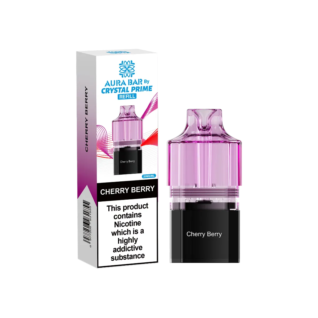 cherry berry flavour aura bar by crystal prime 10k pre-filled replacement pods