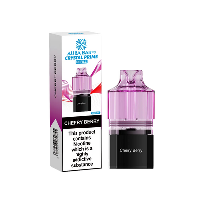 cherry berry flavour aura bar by crystal prime 10k pre-filled replacement pods