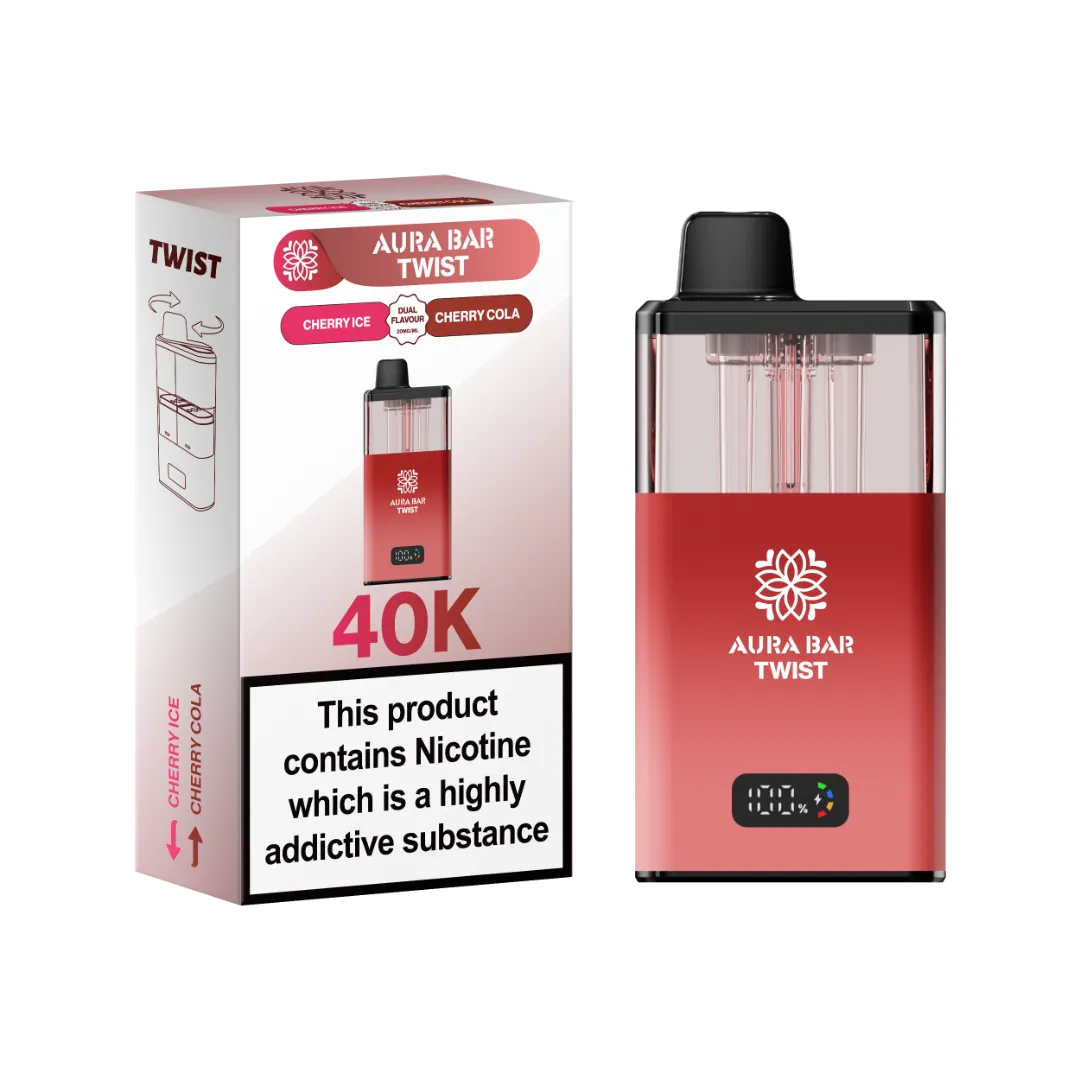 Cherry Ice and Cherry Cola dual flavour vape by Crystal Prime Aura Bar Twist 40K Puff Vape