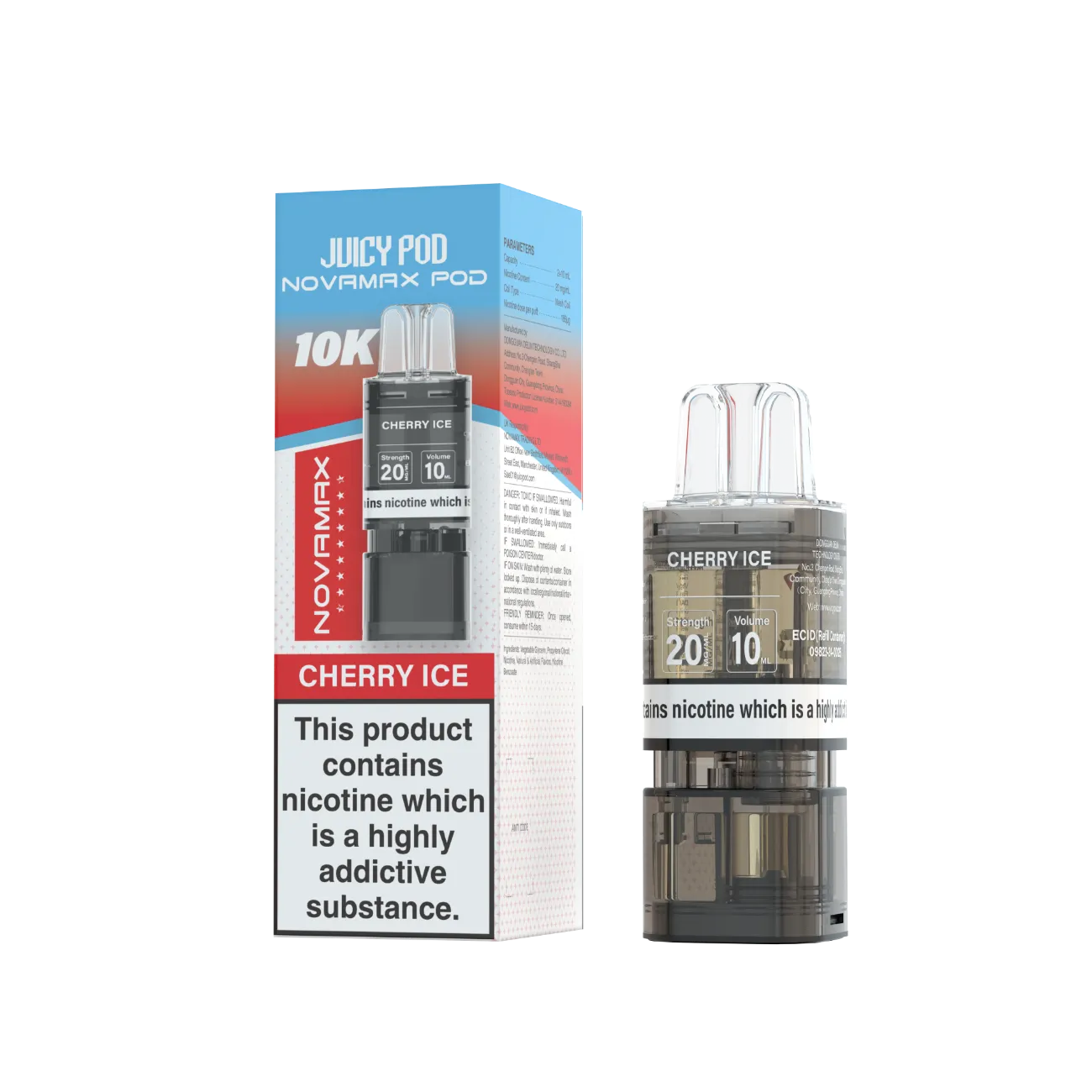 Juicy Pod Novamax Pod 10K pre-filled pod in Cherry Ice flavour