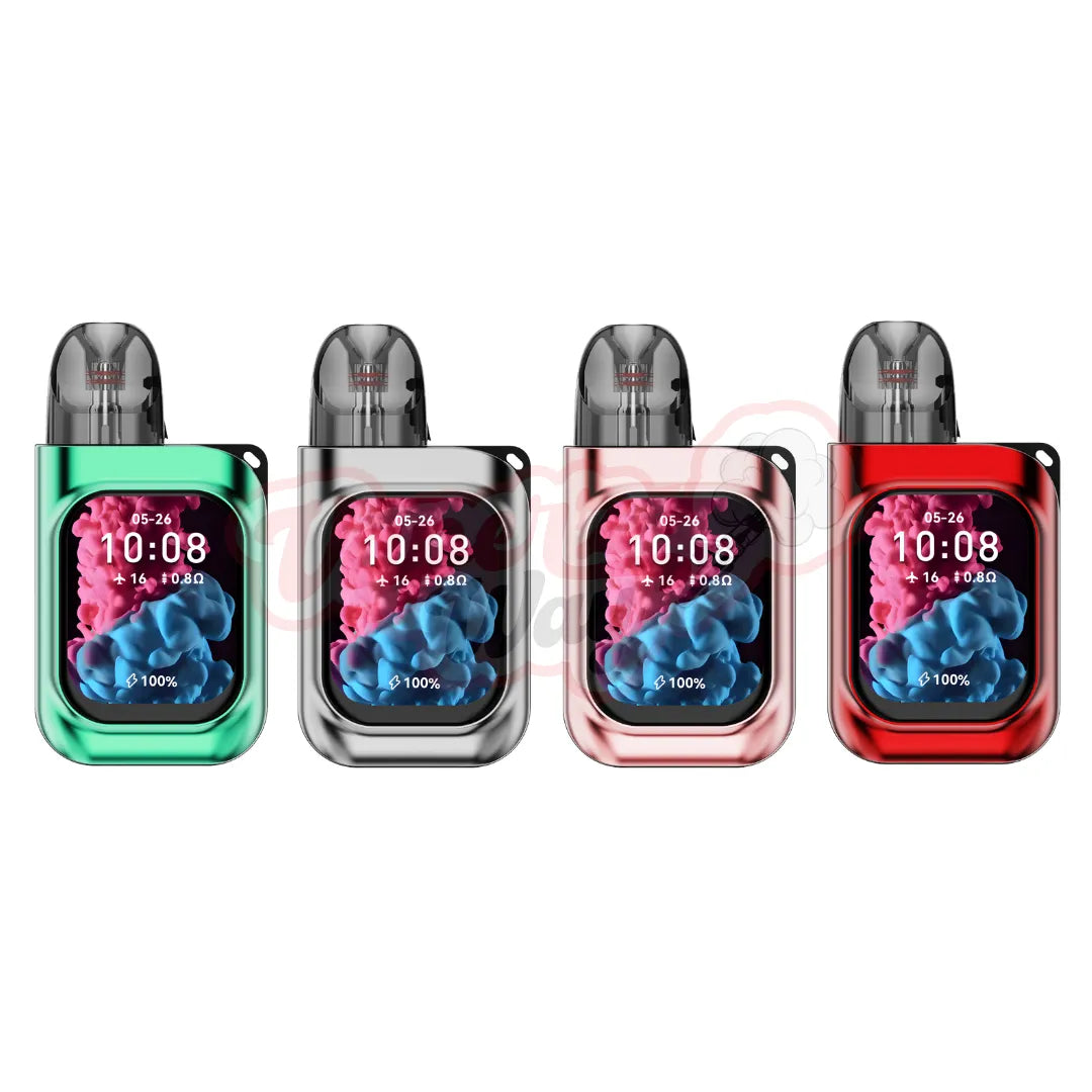 Crystal Prime M3 Pod Vape Kit. Stylish Colour Display Refillable Vape with 2ml Pod & 1000mAh Battery. MTL & RDL Vaping. Shown in Green, Grey, Pink Black, and Red