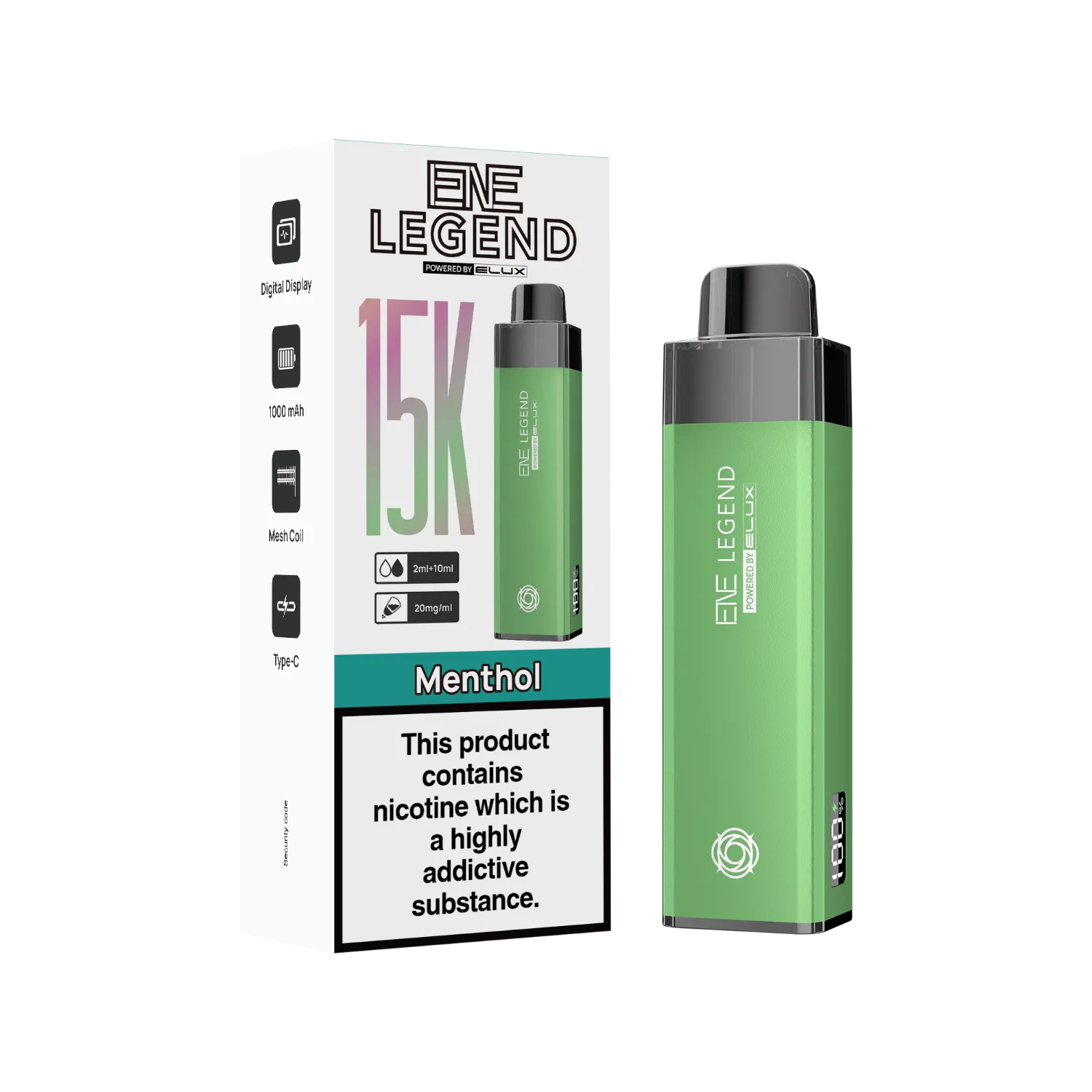 Menthol flavour ENE Legend 15K puff vape