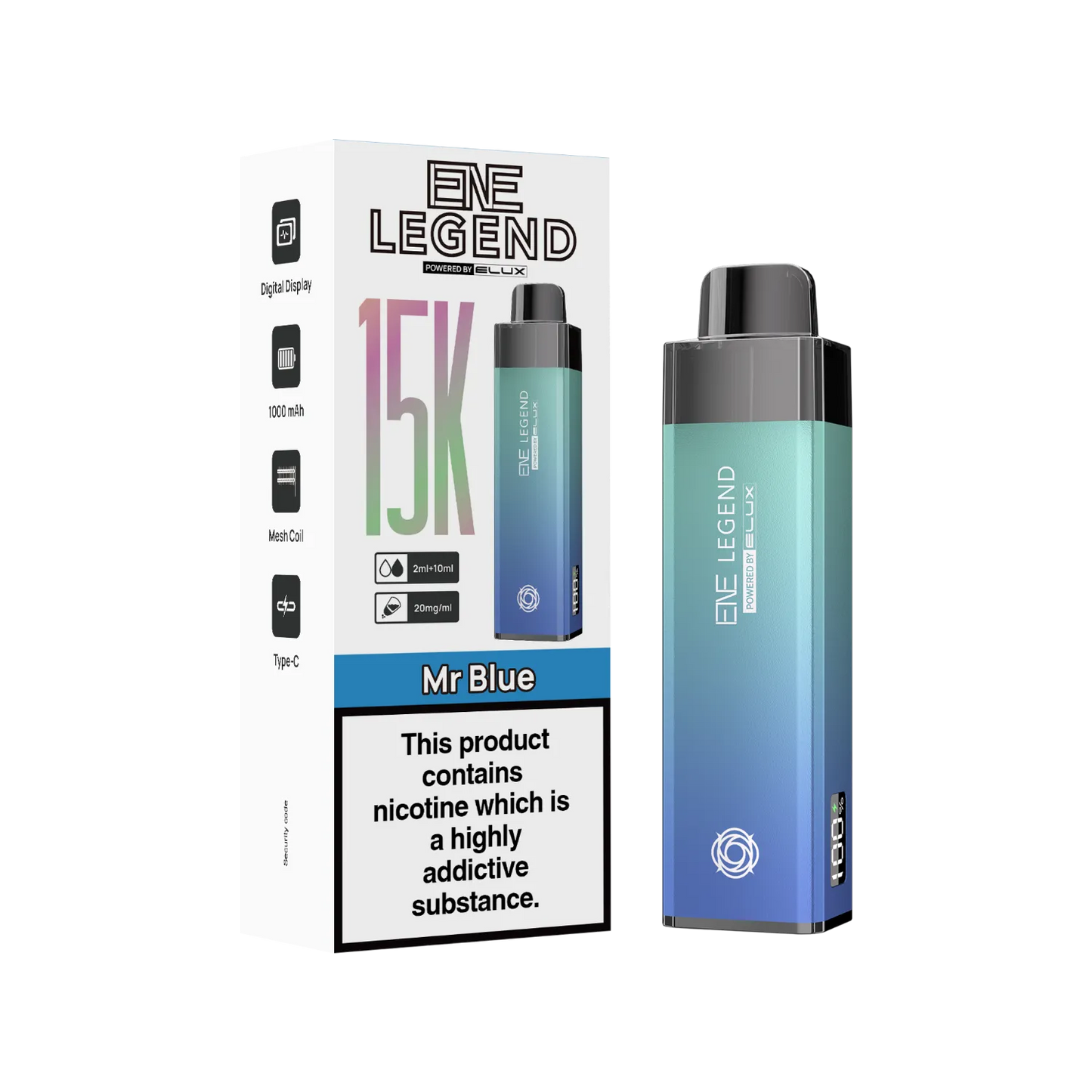 Mr Blue flavour ENE Legend 15K puff vape