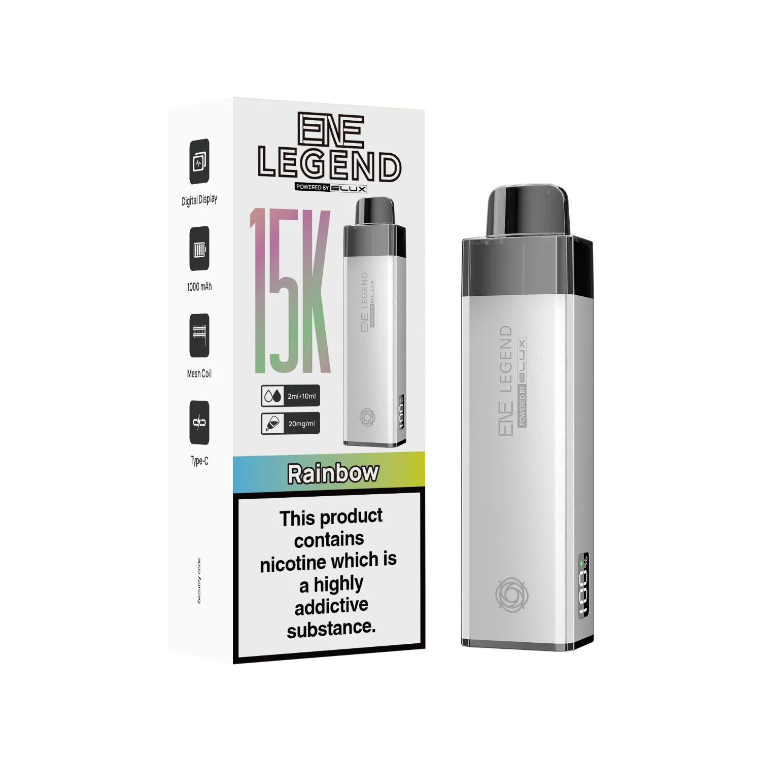 Rainbow flavour ENE Legend 15K puff vape
