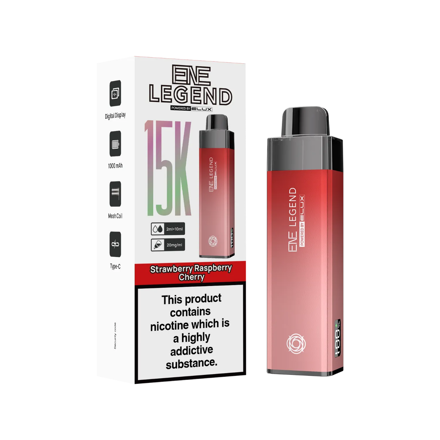 Strawberry Raspberry Cherry flavour ENE Legend 15K puff vape