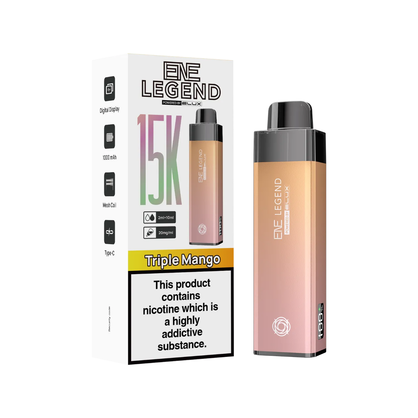 Triple Mango flavour ENE Legend 15K puff vape by Elux