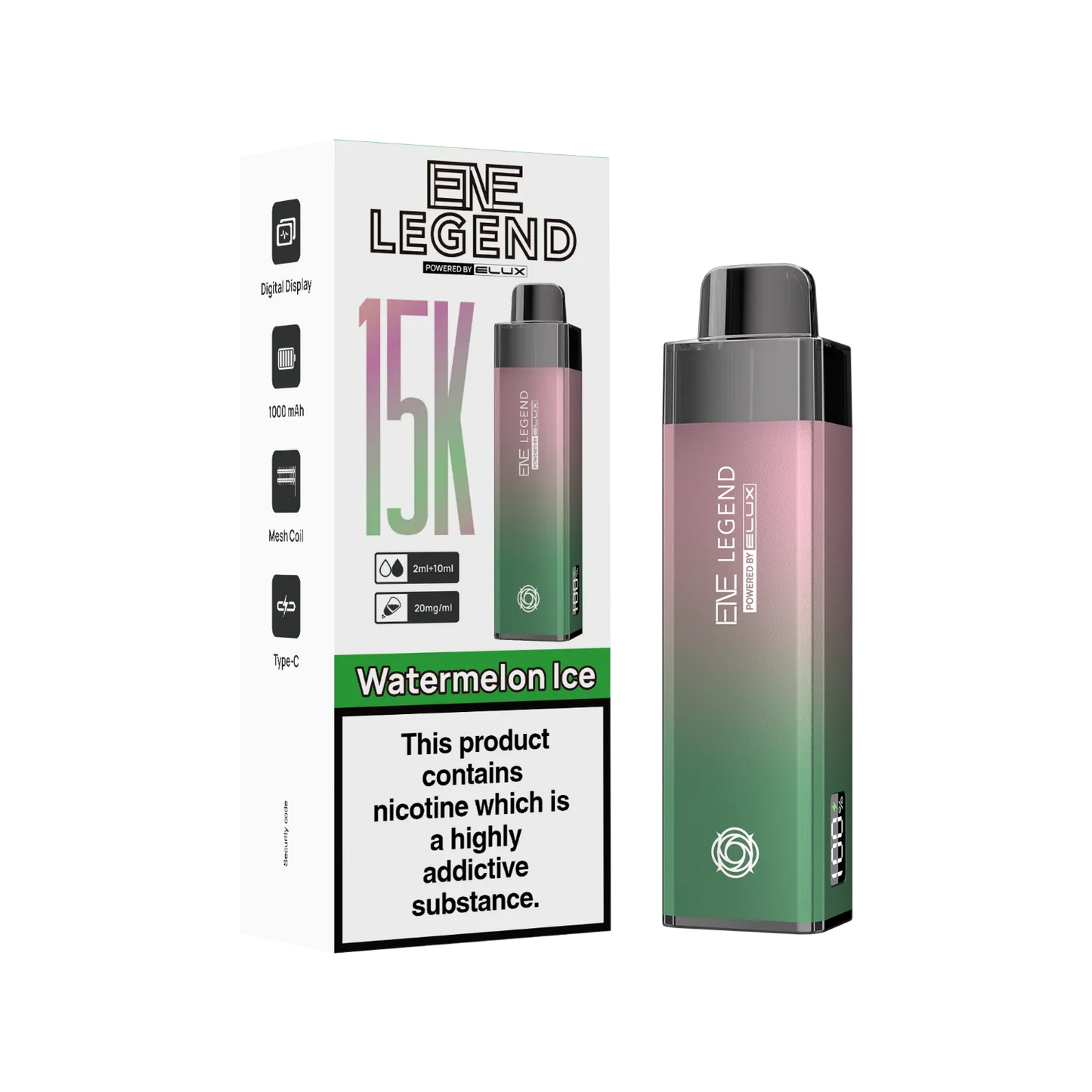 Watermelon Ice flavour ENE Legend 15K puff vape by Elux