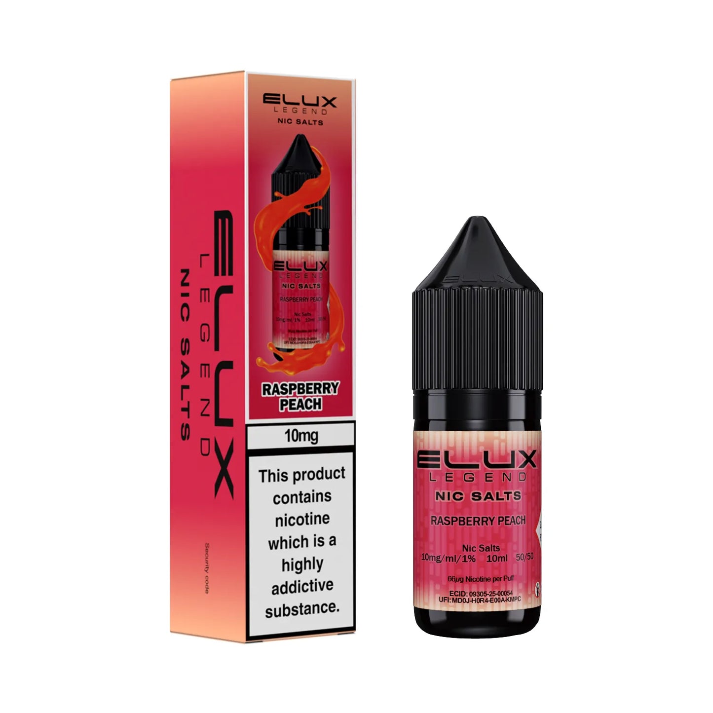 10mg Raspberry Peach Flavour Elux Legend Nic Salts E-Liquid