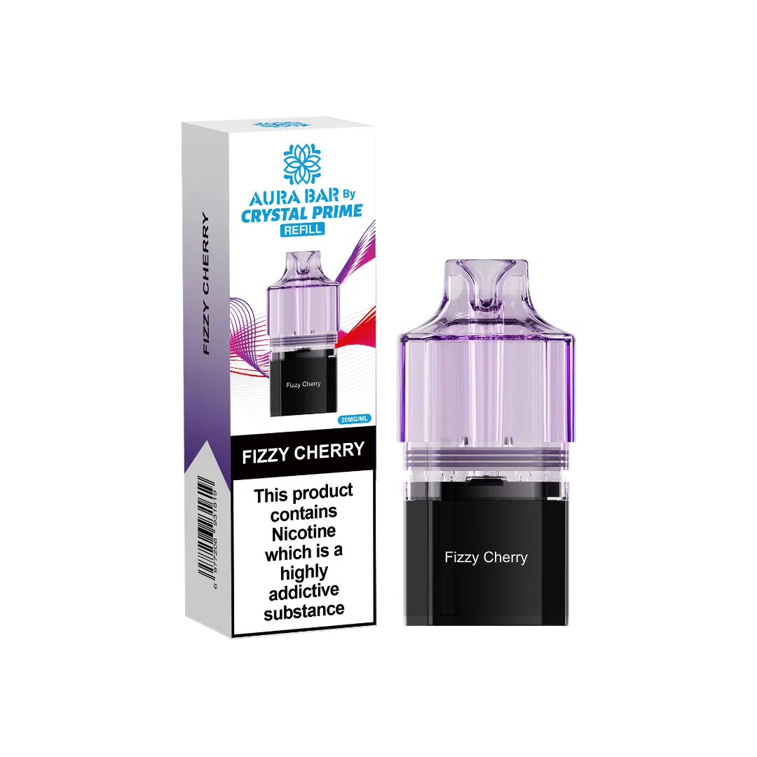 fizzy cherry flavour aura bar by crystal prime 10k pre-filled replacement pods