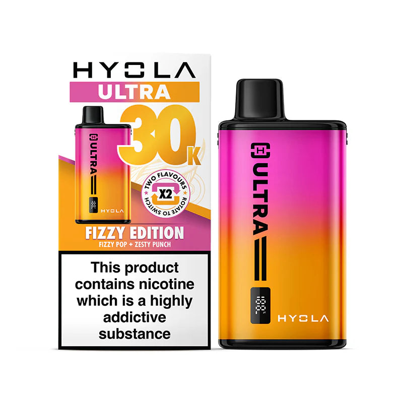 Fizzy Edition Flavour Hyola Ultra 30k Puff Prefilled Pod Kit. Two Flavour Vape Fizzy Pop and Zesty Punch