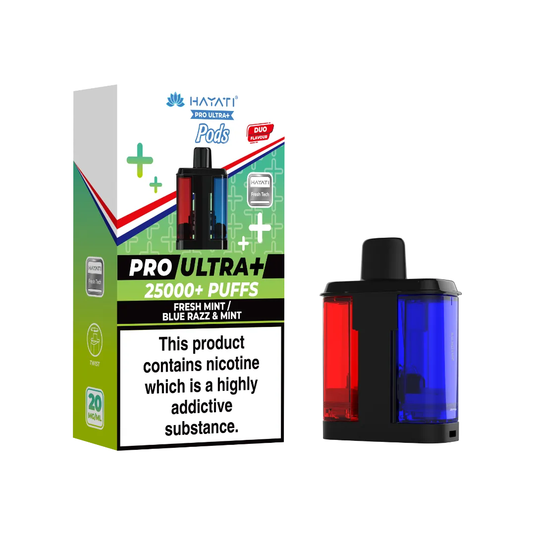 Fresh Mint and Blue Razz Mint dual flavour Hayati Pro Ultra Plus 25k Pod Refills