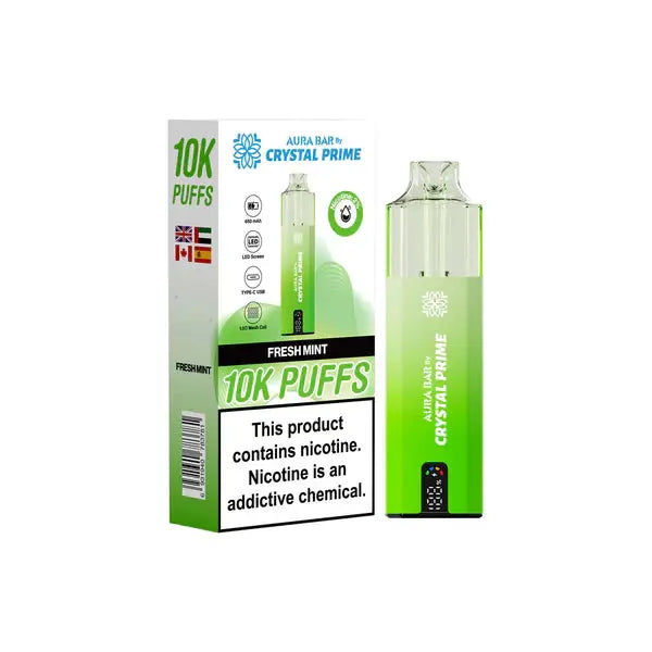 Aura Bar 10K Puff Disposable Vape Fresh Mint by Crystal Prime