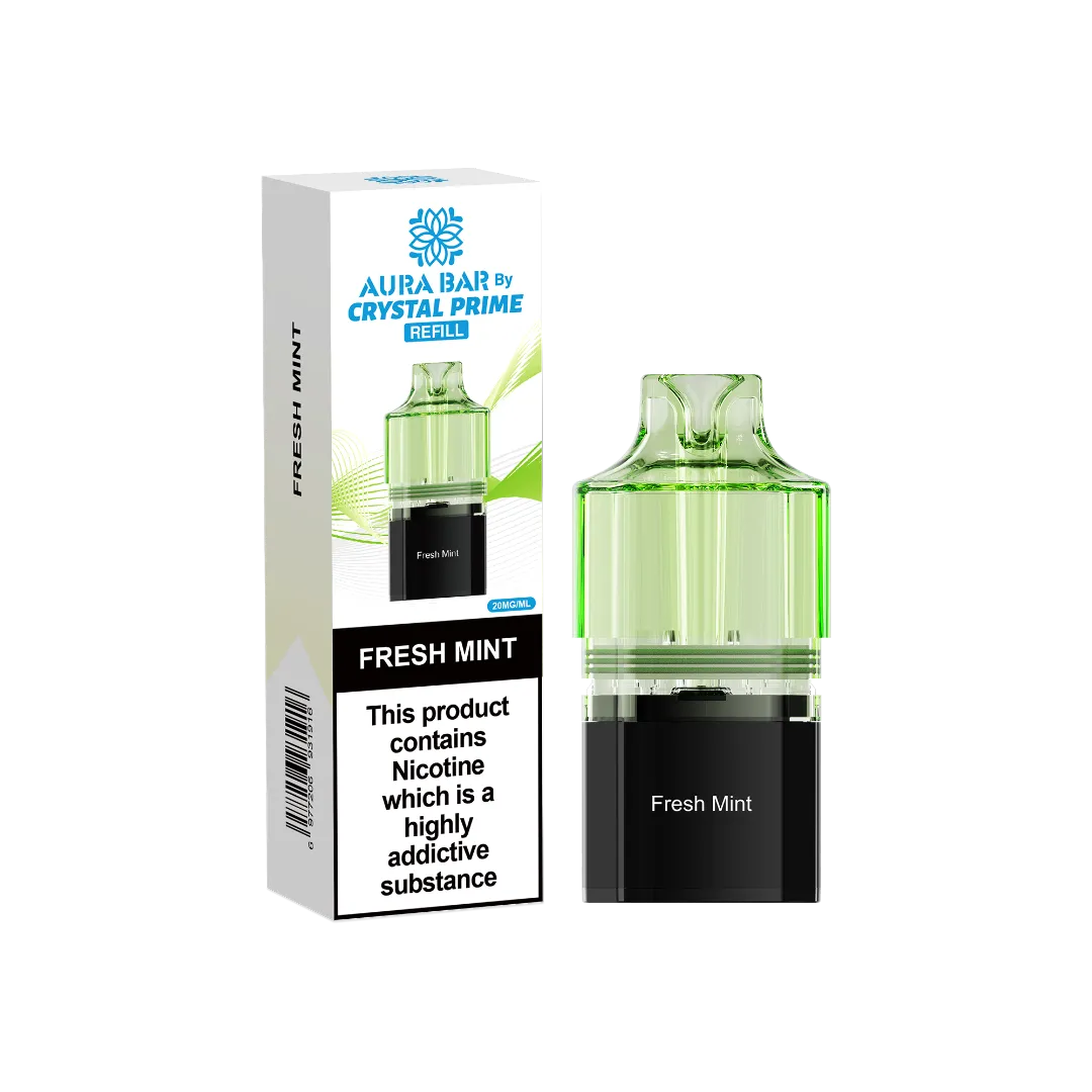 fresh mint flavour aura bar by crystal prime 10k pre-filled replacement pods