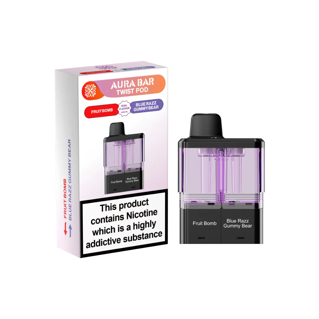 Aura Bar 40K Refill Replacement Pod by Crystal Prime Fruit Bomb and Blue Razz Gummy Bear dual flavour vape