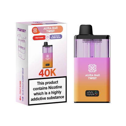 Fruit Bomb and Blue Razz Gummy Bear dual flavour vape by Crystal Prime Aura Bar Twist 40K Puff Vape