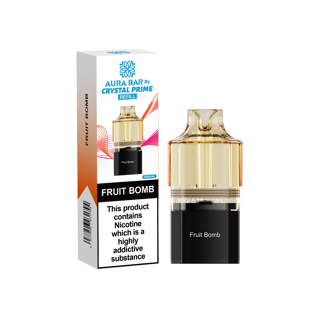fruit bomb flavour aura bar by crystal prime 10k pre-filled replacement pods