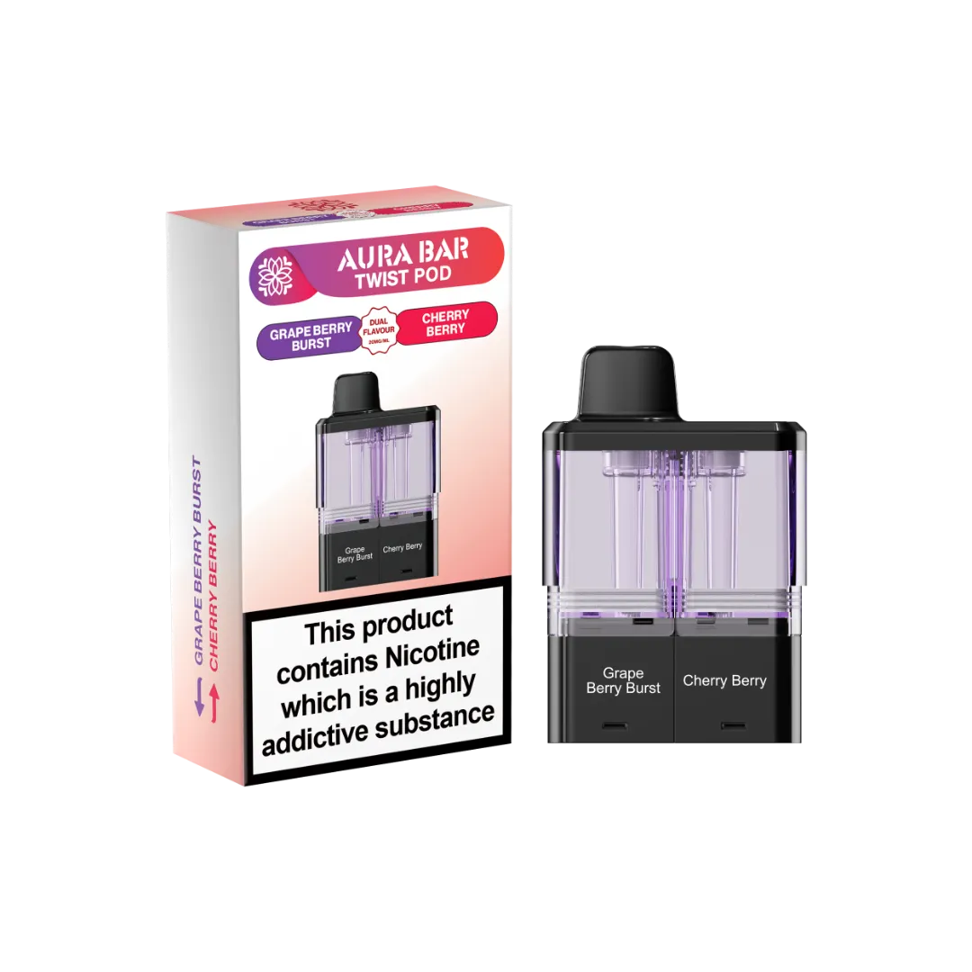 Aura Bar 40K Refill Replacement Pod by Crystal Prime Grape Berry Burst and Cherry Berry dual flavour