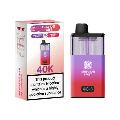 Grape Berry Burst and Cherry Berry dual flavour vape by Crystal Prime Aura Bar Twist 40K Puff Vape