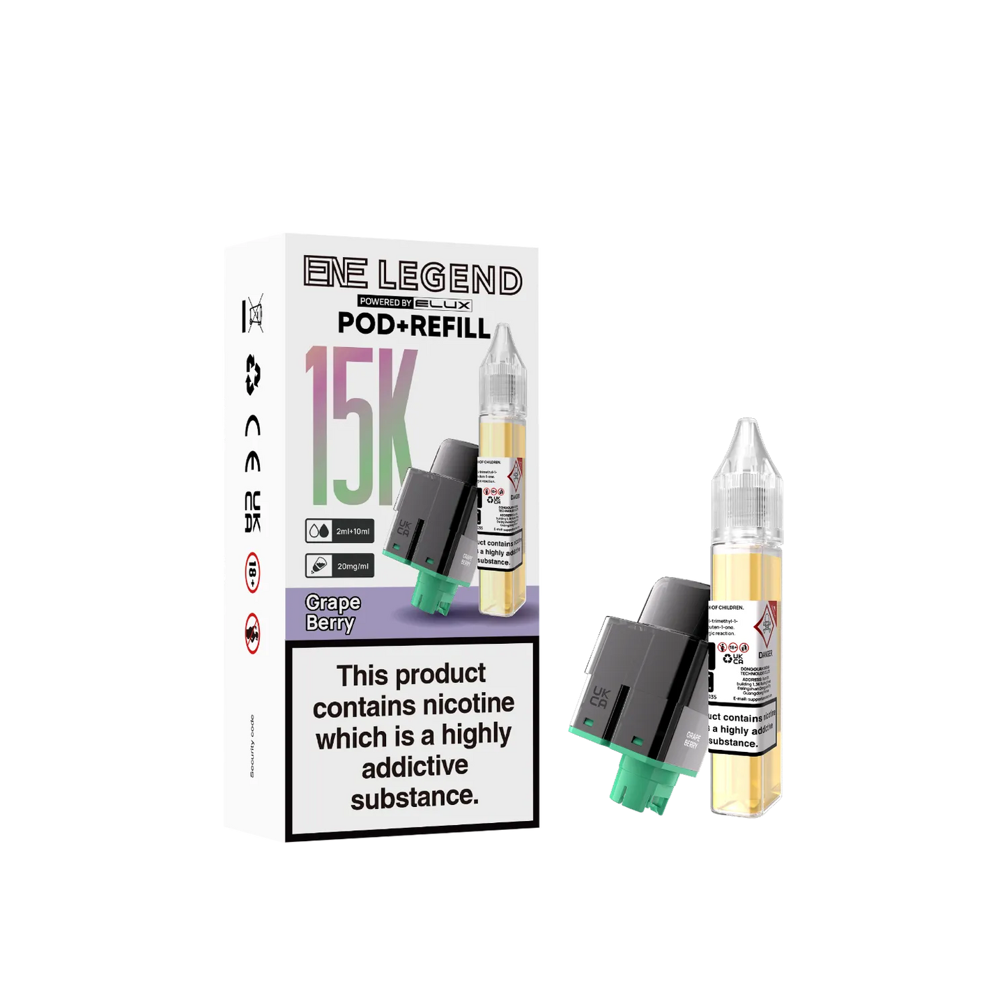 Grape Berry flavour pod and refill container for ENE Legend 15K