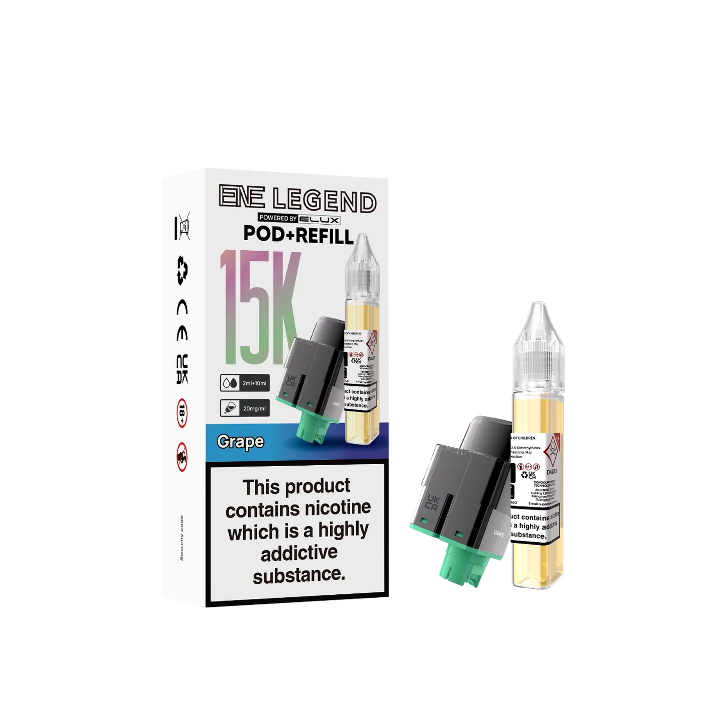 Grape flavour pod and refill container for ENE Legend 15K by Elux
