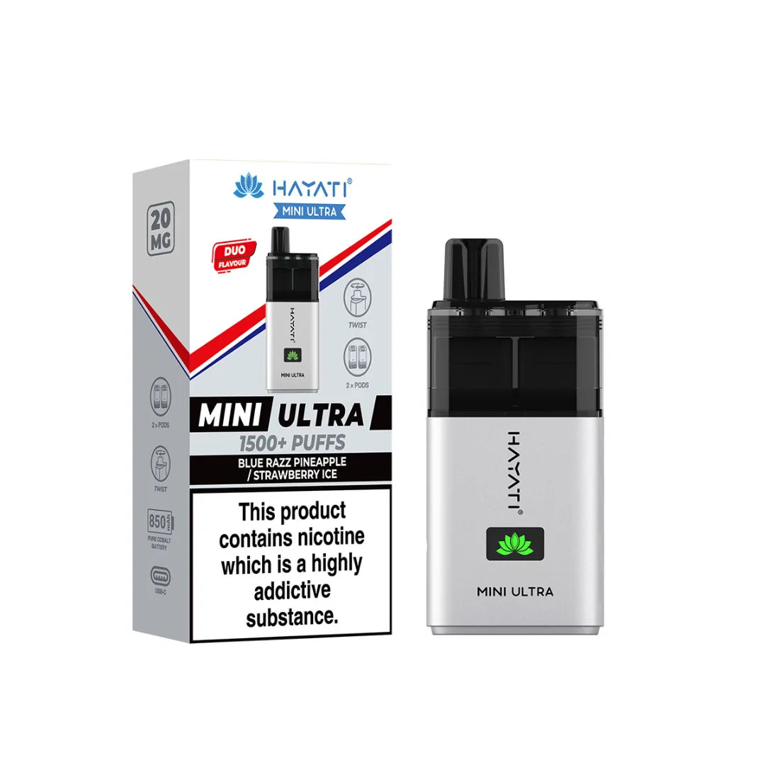 blue razz pineapple and strawberry ice flavour hayati mini ultra 1500 puff prefilled pod kit