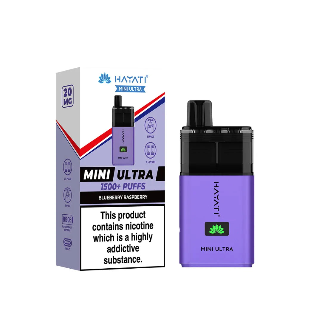 blueberry raspberry flavour hayati mini ultra 1500 puff prefilled pod kit