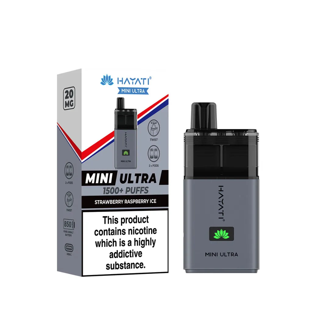 strawberry raspberry ice flavour hayati mini ultra 1500 puff prefilled pod kit