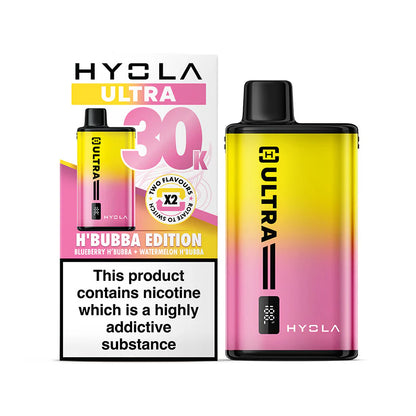 H Bubba Edition Flavour Hyola Ultra 30k Puff Prefilled Pod Kit. Two Flavour Vape Blueberry Hubba Bubba and Watermelon Hubba Bubba