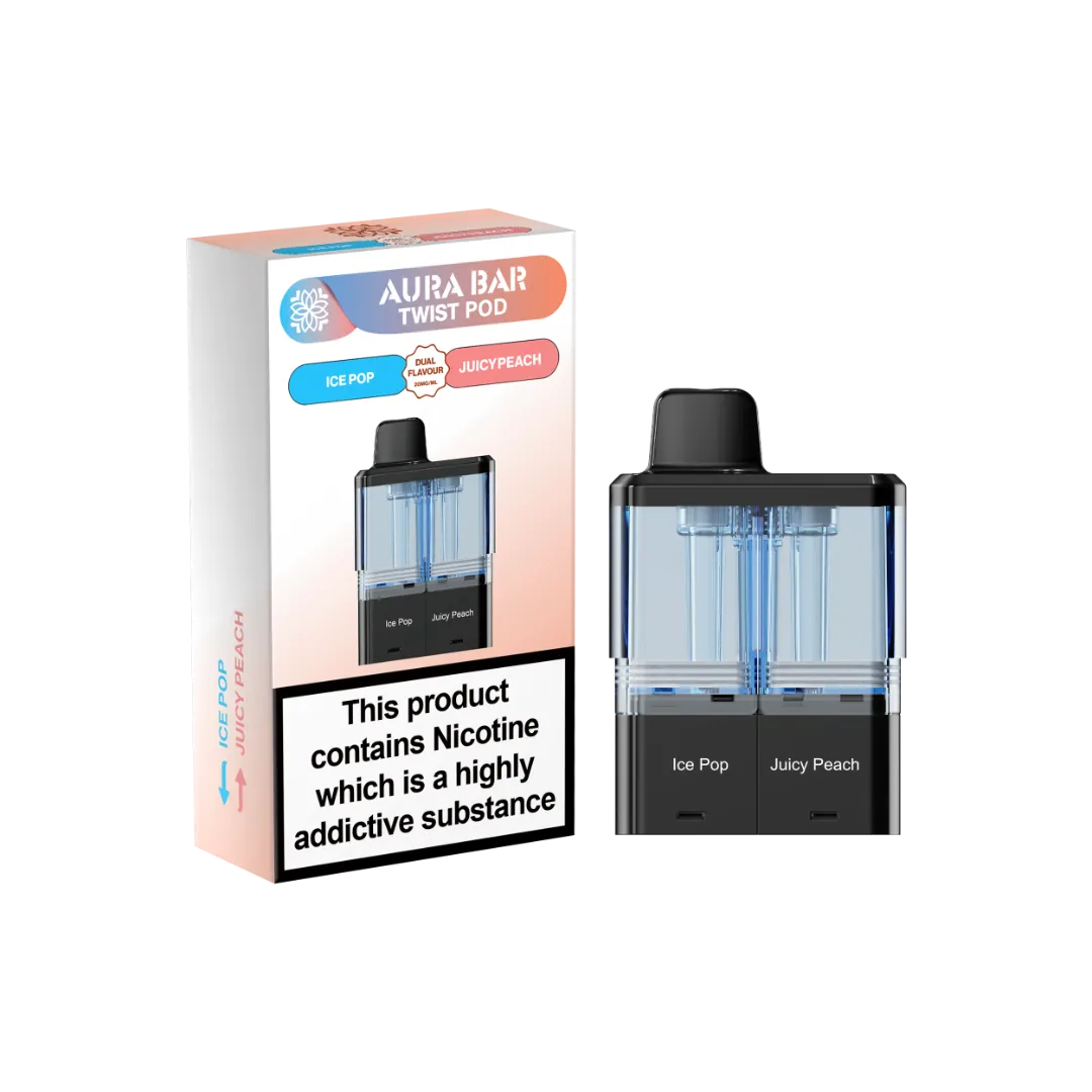 Aura Bar 40K Refill Replacement Pod by Crystal Prime Ice Pop and Juicy Peach dual flavour