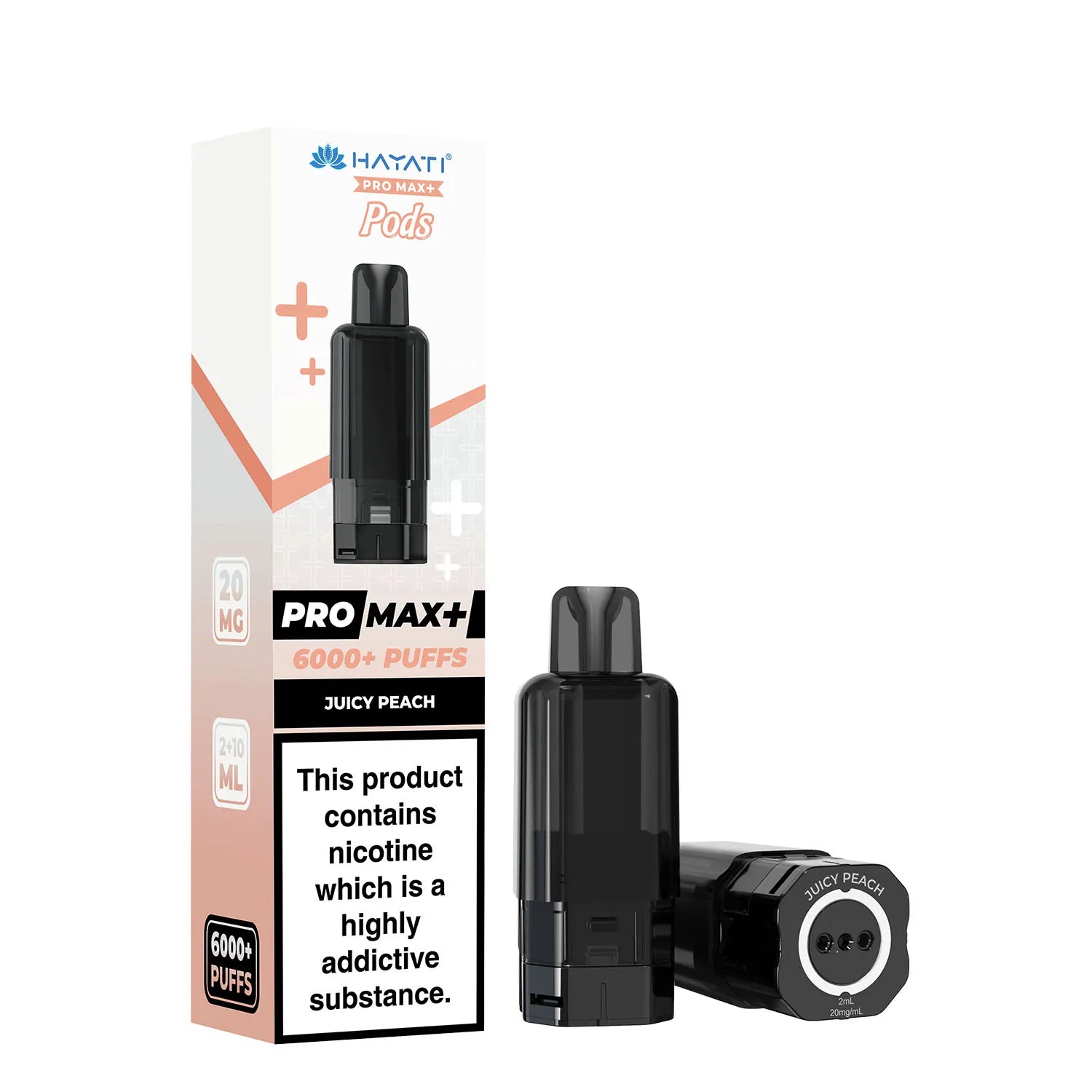 Juicy Peach Flavour Hayati Pro Max Plus 6000 Pre-Filled Replacement Pods and Hayati 6000 Refill Pods