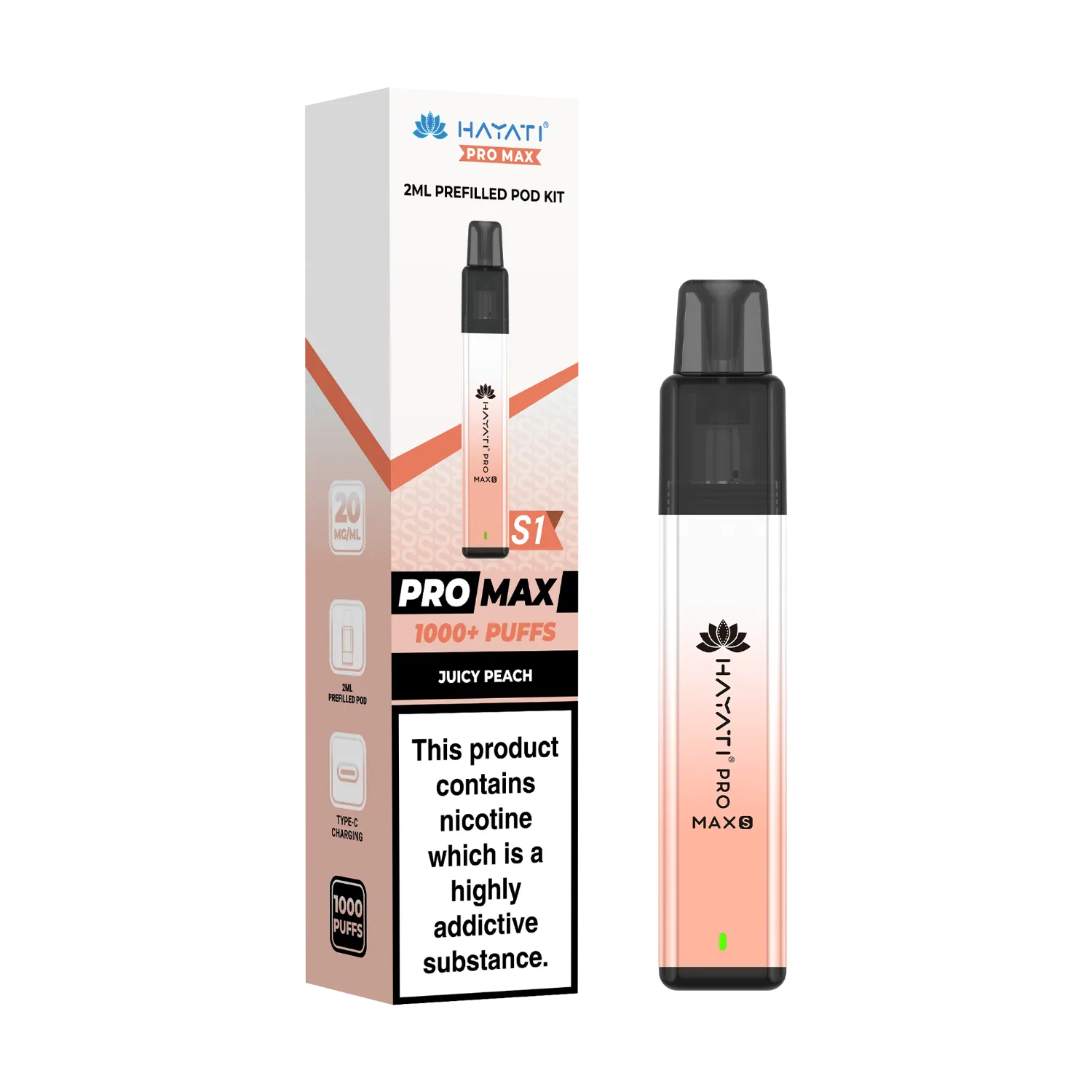 Juicy Peach flavour Hayati Pro Max S1 prefilled pod kit