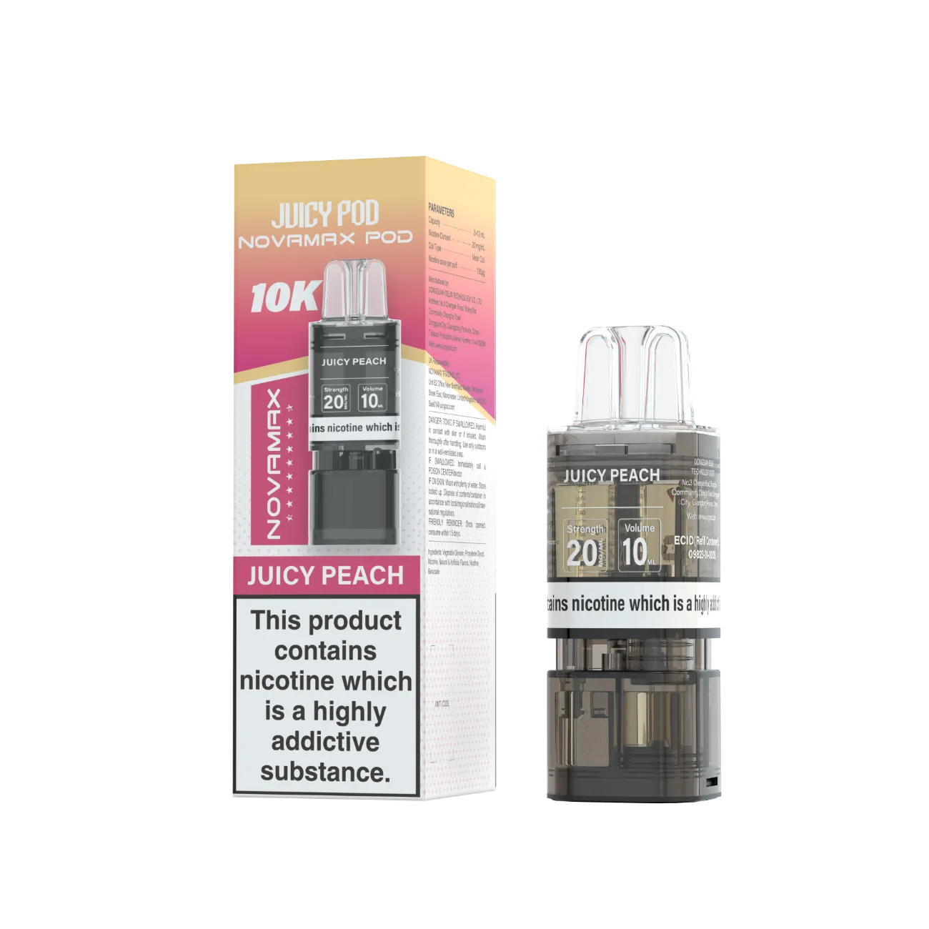 Juicy Pod Novamax Pod 10K pre-filled pod in Juicy Peach flavour