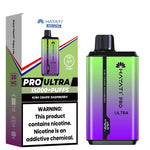 Load image into Gallery viewer, Hayati Pro Ultra 15000+ Puffs disposable vape in Kiwi Grape Raspberry flavor, with a gradient green and purple device and packaging.
