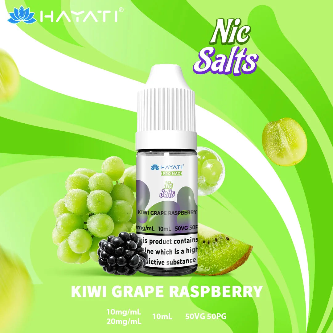 Kiwi Grape Raspberry Hayati Pro Max Nic Salt 10mg and 20mg Nicotine Strength 10ml Bottle