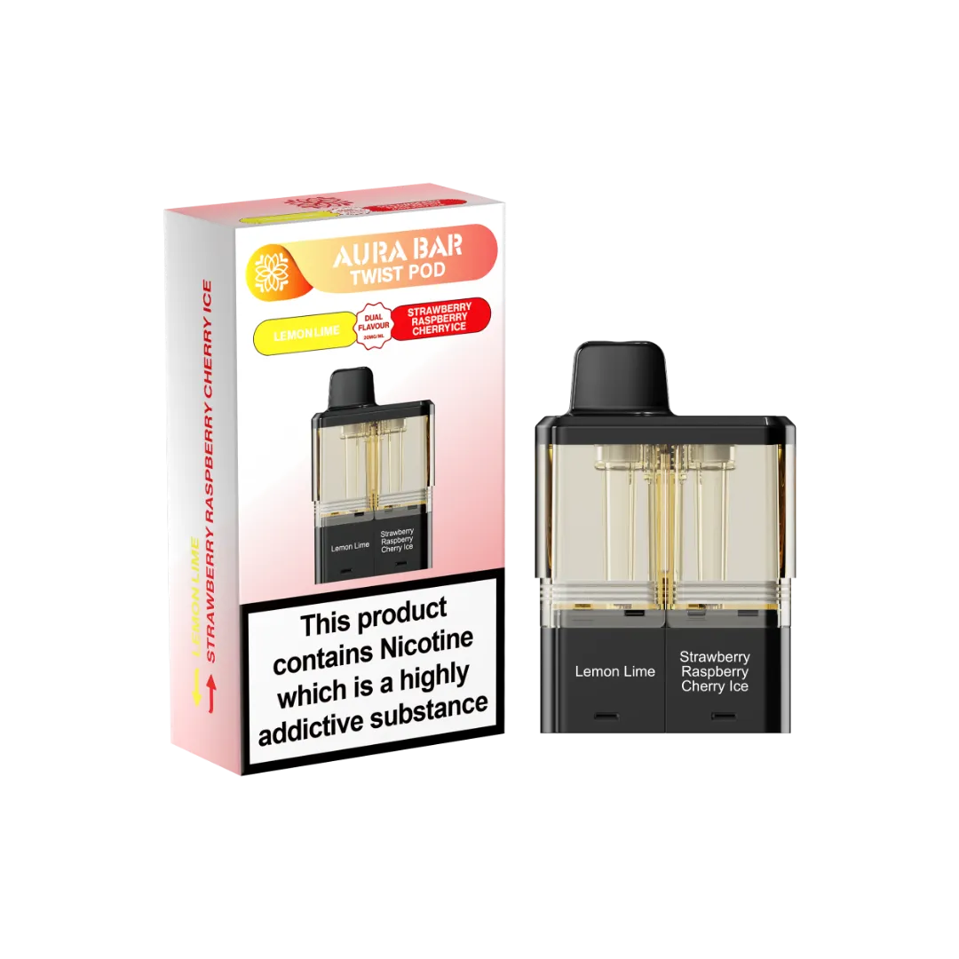 Aura Bar 40K Refill Replacement Pod by Crystal Prime Lemon Lime and Strawberry Raspberry Cherry Ice dual flavour