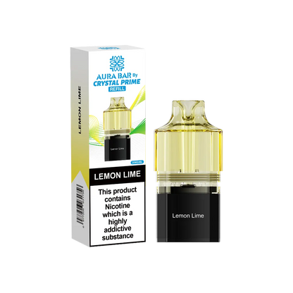 lemon lime flavour aura bar by crystal prime 10k pre-filled replacement pods