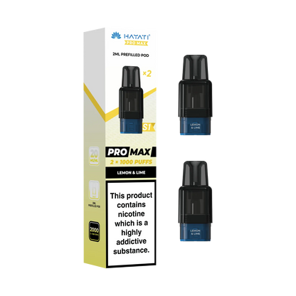 Lemon Lime flavour Hayati Pro Max S1 prefilled replacement pods. 2ml pods each 1000 puffs