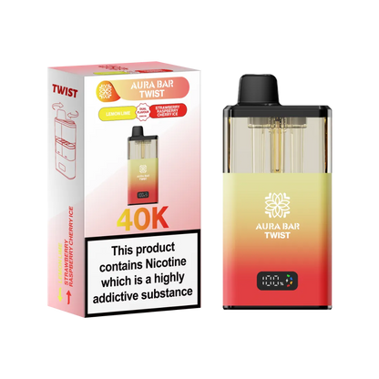 Lemon Lime and Strawberry Raspberry Cherry Ice dual flavour vape by Crystal Prime Aura Bar Twist 40K Puff Vape
