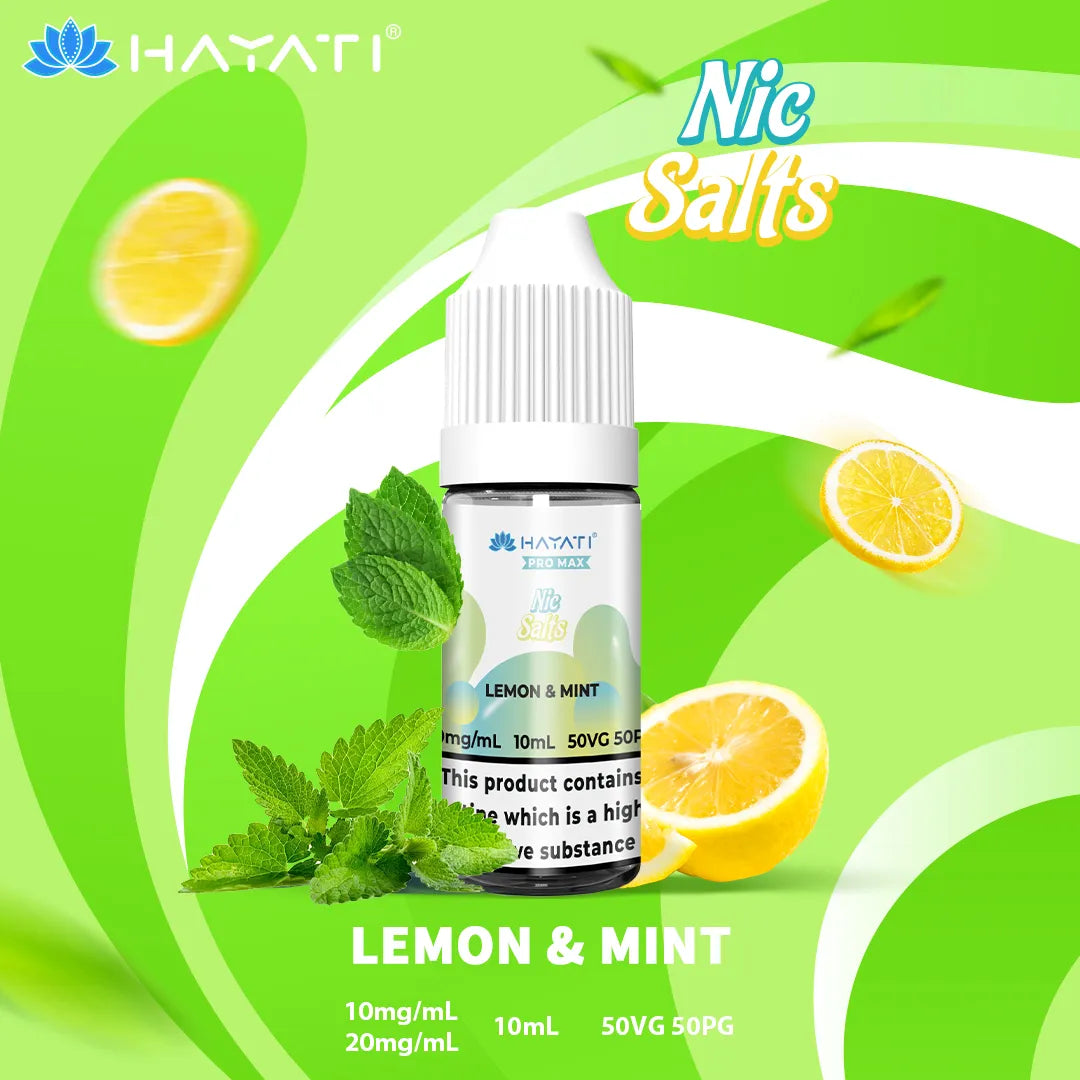 Lemon Mint Hayati Pro Max Nic Salt 10mg and 20mg Nicotine Strength 10ml Bottle