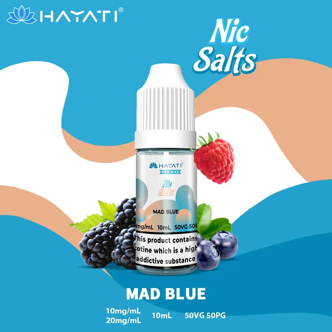 Mad Blue Hayati Pro Max Nic Salt 10mg and 20mg Nicotine Strength 10ml Bottle