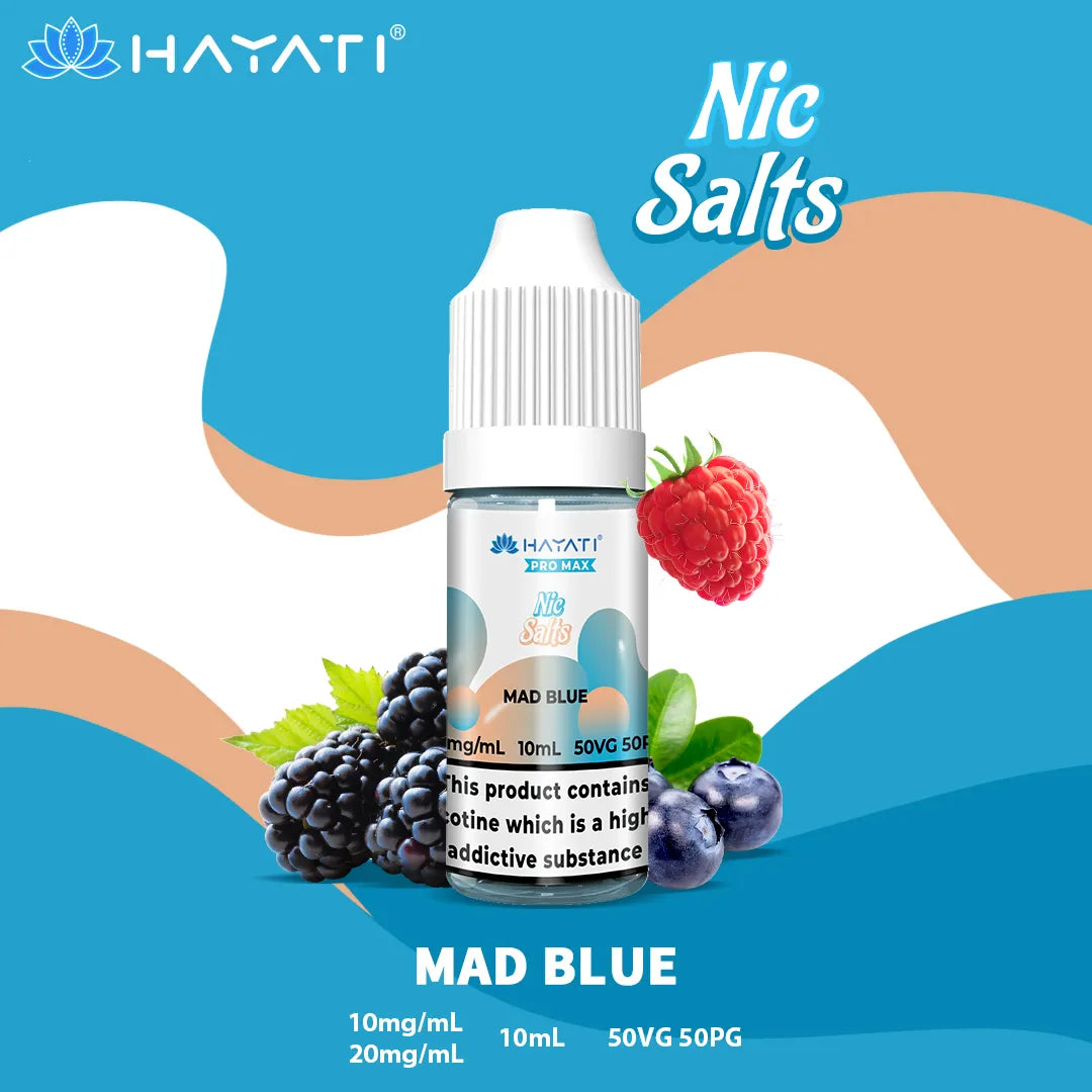 Mad Blue Hayati Pro Max Nic Salt 10mg and 20mg Nicotine Strength 10ml Bottle