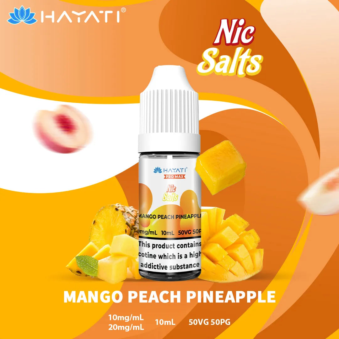 Mango Peach Pineapple Hayati Pro Max Nic Salt 10mg and 20mg Nicotine Strength 10ml Bottle