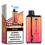 Load image into Gallery viewer, Hayati Pro Ultra 15000+ Puffs disposable vape in Mangosteen flavor, presented with an orange-red gradient device and packaging.
