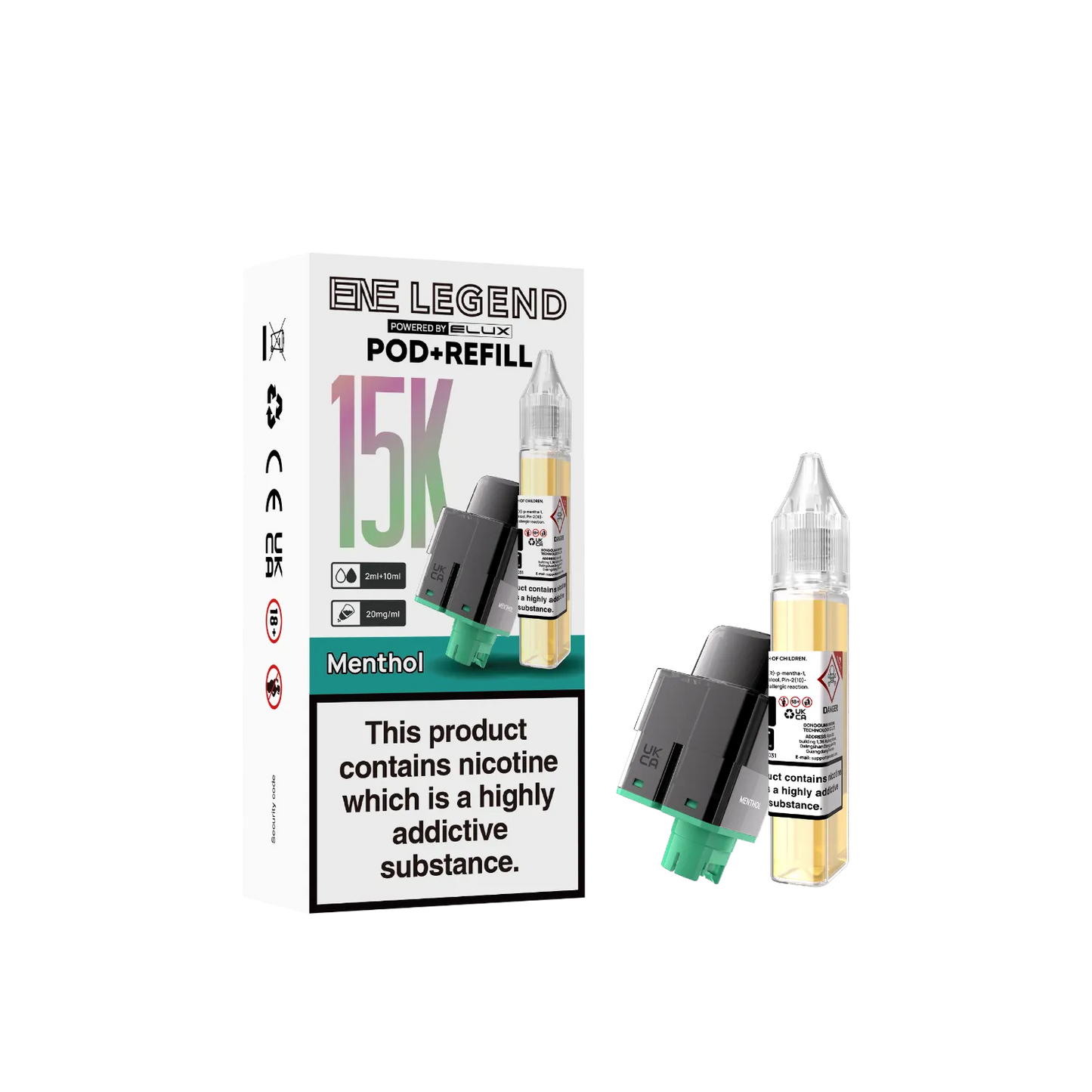 Menthol flavour pod and refill container for ENE Legend 15K by Elux